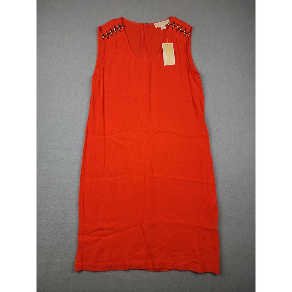 Michael Michael Kors Dress Womens M Orange Studded Shoulder Shift Scoop Neck NWT